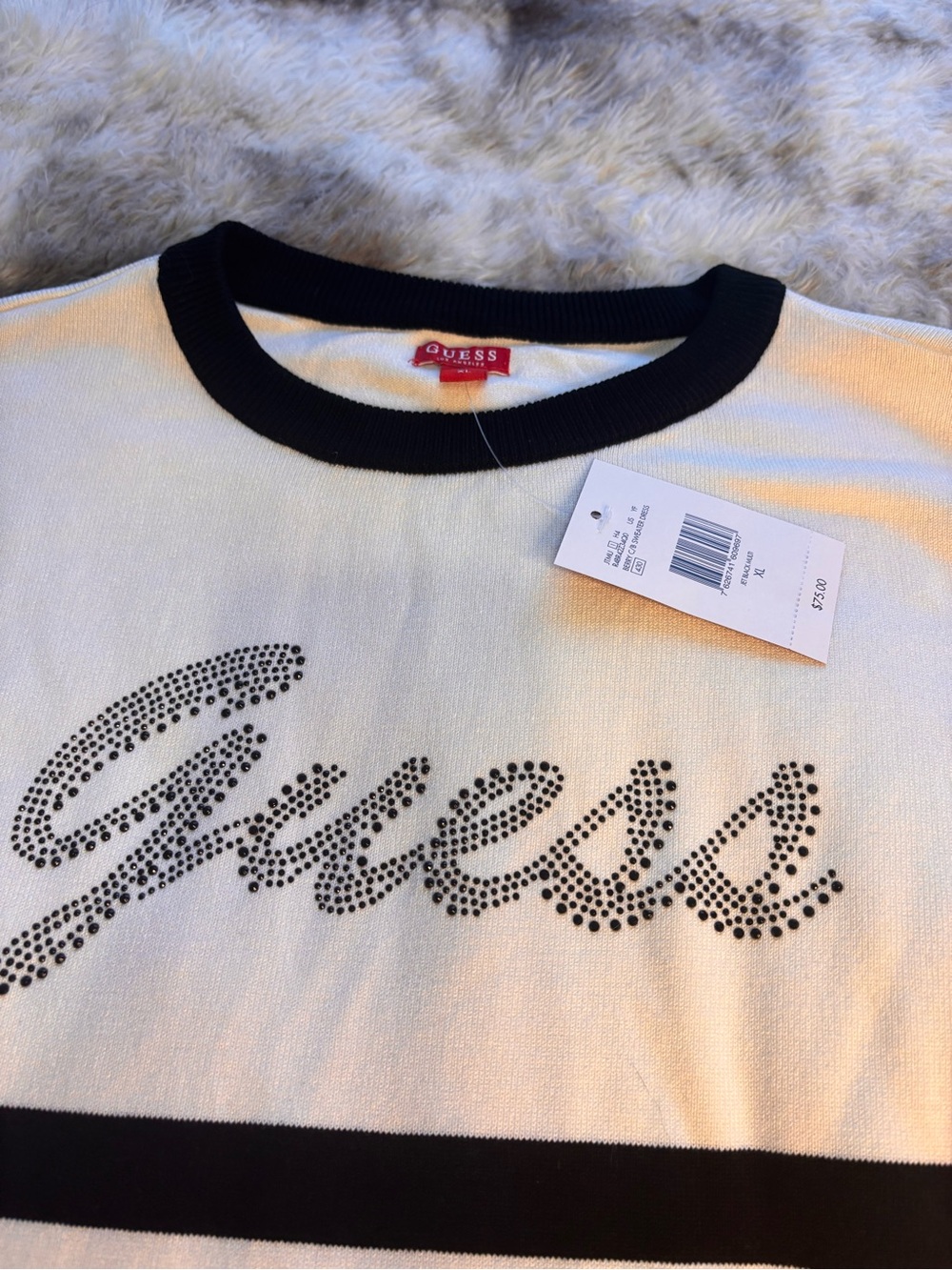 GUESS Black & white Logo Stripe Knit Dress - Picture 5 of 6